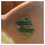 1940's Chadwick Pottery Soft Pink Vase Cream Fern leaf 8' Hollywood Glam With Paper And Foil Label