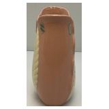 1940's Chadwick Pottery Soft Pink Vase Cream Fern leaf 8' Hollywood Glam With Paper And Foil Label