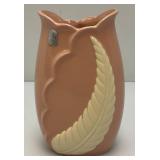 1940's Chadwick Pottery Soft Pink Vase Cream Fern leaf 8' Hollywood Glam With Paper And Foil Label