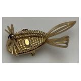 Vintage Sarah Coventry Bunny Brooch Gold Tone Red Rhinestones 2'