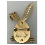 Vintage Sarah Coventry Bunny Brooch Gold Tone Red Rhinestones 2'