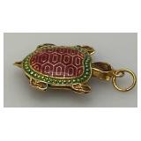 Unique Vintage Enameled Turtle Necklace Pendant 1 1/4'
