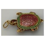 Unique Vintage Enameled Turtle Necklace Pendant 1 1/4'