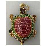 Unique Vintage Enameled Turtle Necklace Pendant 1 1/4'
