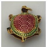 Unique Vintage Enameled Turtle Necklace Pendant 1 1/4'