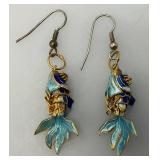 Vintage Cloisonne Fish 1 1/4' Earrings