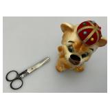 Vintage Porcelain Lion Pin Cushion Scissor Sewing Tool Holder 6'