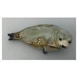 Vintage Enameled Seal Trinket Jar 3'