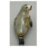 Vintage Enameled Seal Trinket Jar 3'