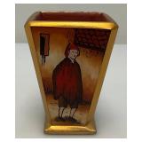 Very RARE Reverse Painted Glass Paneled Miniature Vase With Farmer Scene 3 3/4'