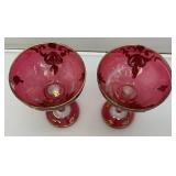 Antique  Set Of Six Persian Crystal - Ruby Red Gobblets With Nasser Al Din Portraiture 6 1/4'