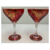 Antique  Set Of Six Persian Crystal - Ruby Red Gobblets With Nasser Al Din Portraiture 6 1/4'