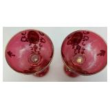 Antique  Set Of Six Persian Crystal - Ruby Red Gobblets With Nasser Al Din Portraiture 6 1/4'