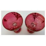 Antique  Set Of Six Persian Crystal - Ruby Red Gobblets With Nasser Al Din Portraiture 6 1/4'