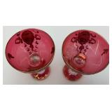 Antique  Set Of Six Persian Crystal - Ruby Red Gobblets With Nasser Al Din Portraiture 6 1/4'