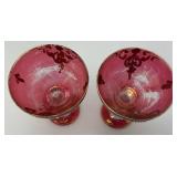 Antique  Set Of Six Persian Crystal - Ruby Red Gobblets With Nasser Al Din Portraiture 6 1/4'