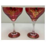 Antique  Set Of Six Persian Crystal - Ruby Red Gobblets With Nasser Al Din Portraiture 6 1/4'