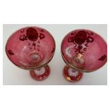 Antique  Set Of Six Persian Crystal - Ruby Red Gobblets With Nasser Al Din Portraiture 6 1/4'