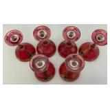 Antique  Set Of Six Persian Crystal - Ruby Red Gobblets With Nasser Al Din Portraiture 6 1/4'