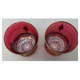 Antique  Set Of Six Persian Crystal - Ruby Red Tea Glasses With Nasser Al Din Portraiture 3 3/8''
