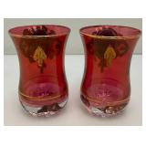 Antique  Set Of Six Persian Crystal - Ruby Red Tea Glasses With Nasser Al Din Portraiture 3 3/8''