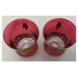 Antique  Set Of Six Persian Crystal - Ruby Red Tea Glasses With Nasser Al Din Portraiture 3 3/8''