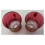 Antique  Set Of Six Persian Crystal - Ruby Red Tea Glasses With Nasser Al Din Portraiture 3 3/8''