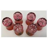 Antique  Set Of Six Persian Crystal - Ruby Red Tea Glasses With Nasser Al Din Portraiture 3 3/8''