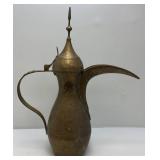 Very Large Heavy Etched Brass Antique Middle Eastern Dallah Coffee/Tea Pot Arabic 31' Tall
