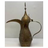 Very Large Heavy Etched Brass Antique Middle Eastern Dallah Coffee/Tea Pot Arabic 31' Tall