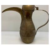 Very Large Heavy Etched Brass Antique Middle Eastern Dallah Coffee/Tea Pot Arabic 31' Tall