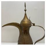 Very Large Heavy Etched Brass Antique Middle Eastern Dallah Coffee/Tea Pot Arabic 31' Tall