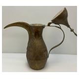 Very Large Heavy Etched Brass Antique Middle Eastern Dallah Coffee/Tea Pot Arabic 31' Tall