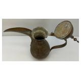 Very Large Heavy Etched Brass Antique Middle Eastern Dallah Coffee/Tea Pot Arabic 31' Tall