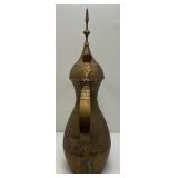 Very Large Heavy Etched Brass Antique Middle Eastern Dallah Coffee/Tea Pot Arabic 31' Tall