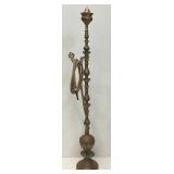 Huge Antique Middle Eastern Arabian Etched Brass Hookah Pipe 55' Tall Multi-Colored With Corded Hose And Mouthpiece