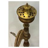 Huge Antique Middle Eastern Arabian Etched Brass Hookah Pipe 55' Tall Multi-Colored With Corded Hose And Mouthpiece