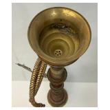 Huge Antique Middle Eastern Arabian Etched Brass Hookah Pipe 55' Tall Multi-Colored With Corded Hose And Mouthpiece