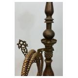 Huge Antique Middle Eastern Arabian Etched Brass Hookah Pipe 55' Tall Multi-Colored With Corded Hose And Mouthpiece