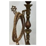 Huge Antique Middle Eastern Arabian Etched Brass Hookah Pipe 55' Tall Multi-Colored With Corded Hose And Mouthpiece