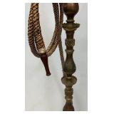 Huge Antique Middle Eastern Arabian Etched Brass Hookah Pipe 55' Tall Multi-Colored With Corded Hose And Mouthpiece