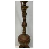 Huge Antique Middle Eastern Arabian Etched Brass Hookah Pipe 55' Tall Multi-Colored With Corded Hose And Mouthpiece