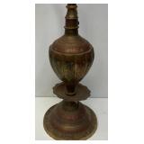 Huge Antique Middle Eastern Arabian Etched Brass Hookah Pipe 55' Tall Multi-Colored With Corded Hose And Mouthpiece