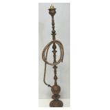 Huge Antique Middle Eastern Arabian Etched Brass Hookah Pipe 55' Tall Multi-Colored With Corded Hose And Mouthpiece