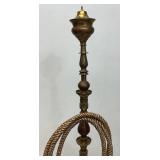 Huge Antique Middle Eastern Arabian Etched Brass Hookah Pipe 55' Tall Multi-Colored With Corded Hose And Mouthpiece