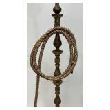 Huge Antique Middle Eastern Arabian Etched Brass Hookah Pipe 55' Tall Multi-Colored With Corded Hose And Mouthpiece