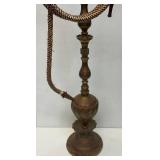 Huge Antique Middle Eastern Arabian Etched Brass Hookah Pipe 55' Tall Multi-Colored With Corded Hose And Mouthpiece