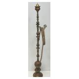Huge Antique Middle Eastern Arabian Etched Brass Hookah Pipe 55' Tall Multi-Colored With Corded Hose And Mouthpiece