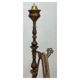 Huge Antique Middle Eastern Arabian Etched Brass Hookah Pipe 55' Tall Multi-Colored With Corded Hose And Mouthpiece