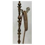 Huge Antique Middle Eastern Arabian Etched Brass Hookah Pipe 55' Tall Multi-Colored With Corded Hose And Mouthpiece
